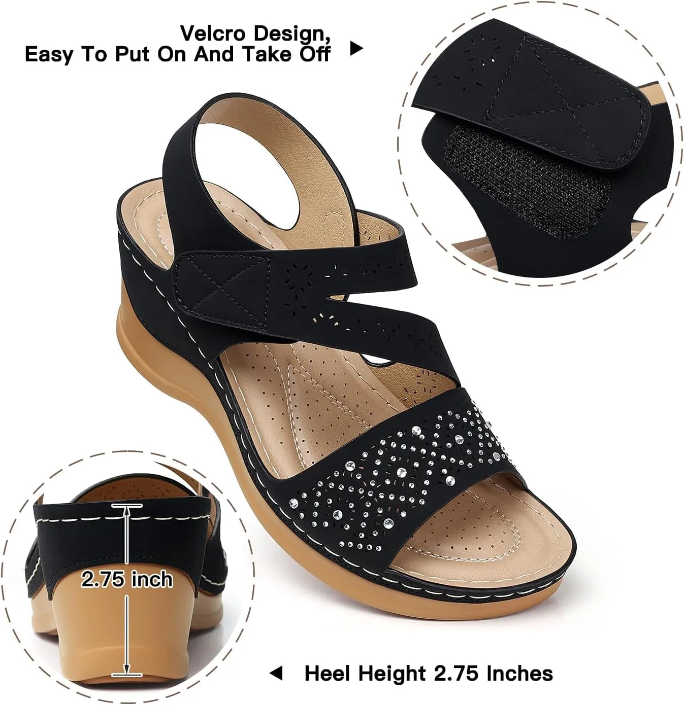 SHIBEVER Wedge Sandals For Women Low: Dressy Summer Sandal - Comfortable Rhinestone Sandals