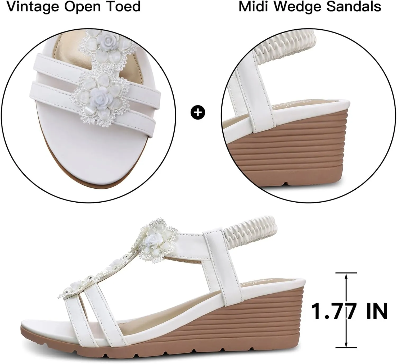 SHIBEVER Womens Sandals Wedge Flower: Open Toe Elastic Ankle Strap Wedge Sandal - Dressy Sandals Women - Comfortable Summer Bohemia