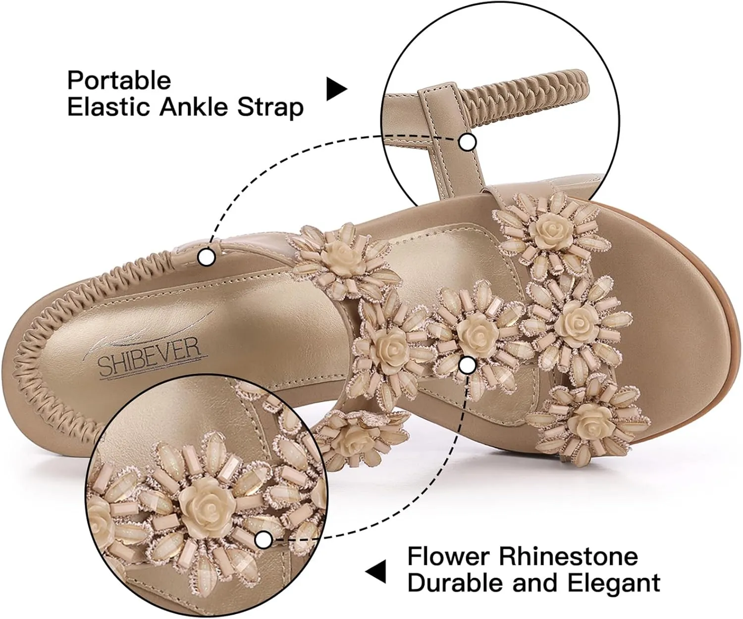 SHIBEVER Womens Sandals Wedge Flower: Open Toe Elastic Ankle Strap Wedge Sandal - Dressy Sandals Women - Comfortable Summer Bohemia