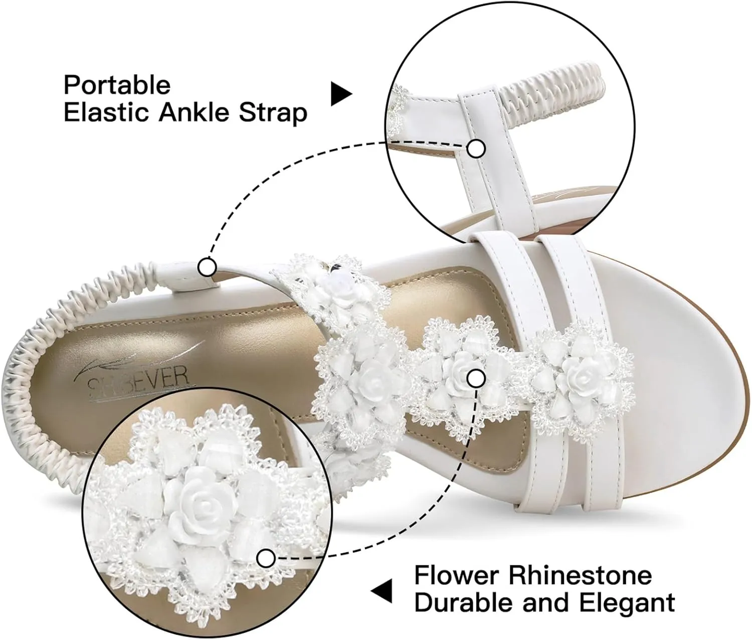 SHIBEVER Womens Sandals Wedge Flower: Open Toe Elastic Ankle Strap Wedge Sandal - Dressy Sandals Women - Comfortable Summer Bohemia