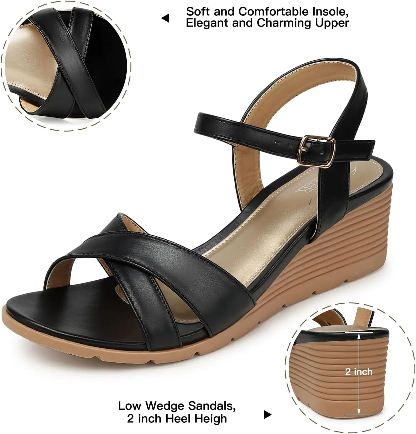SHIBEVER Womens Sandals Wedge Low: Buckle Ankle Strap Wedge Sandal - Dressy Sandals Women - Comfortable Summer
