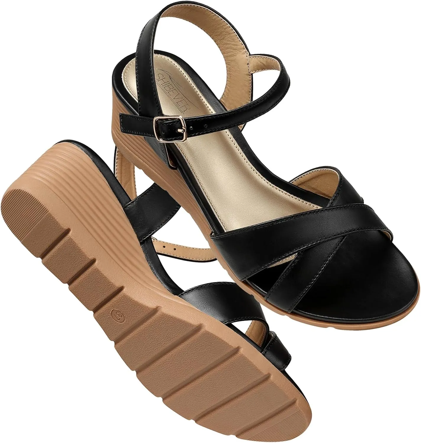 SHIBEVER Womens Sandals Wedge Low: Buckle Ankle Strap Wedge Sandal - Dressy Sandals Women - Comfortable Summer