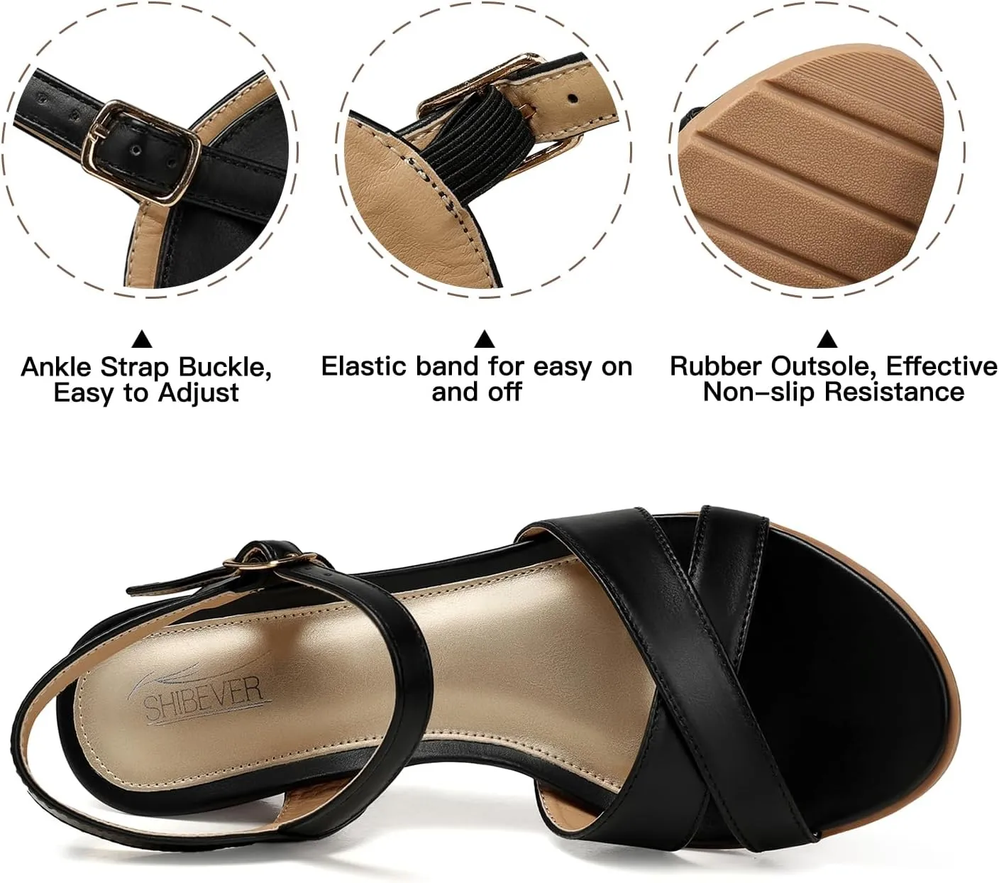 SHIBEVER Womens Sandals Wedge Low: Buckle Ankle Strap Wedge Sandal - Dressy Sandals Women - Comfortable Summer