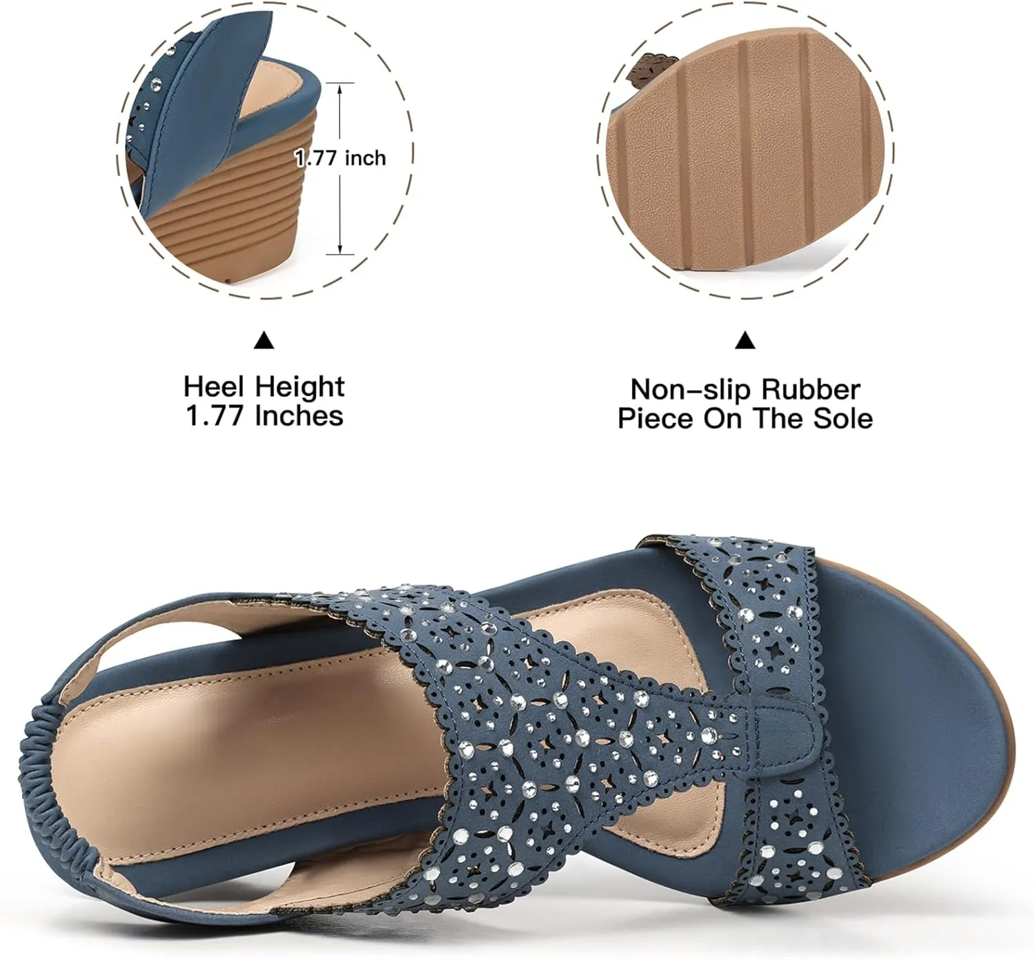 SHIBEVER Womens Sandals Wedge Low: Elastic Ankle Strap Wedge Sandals - Dressy Sandals Women - Comfortable Open Toe