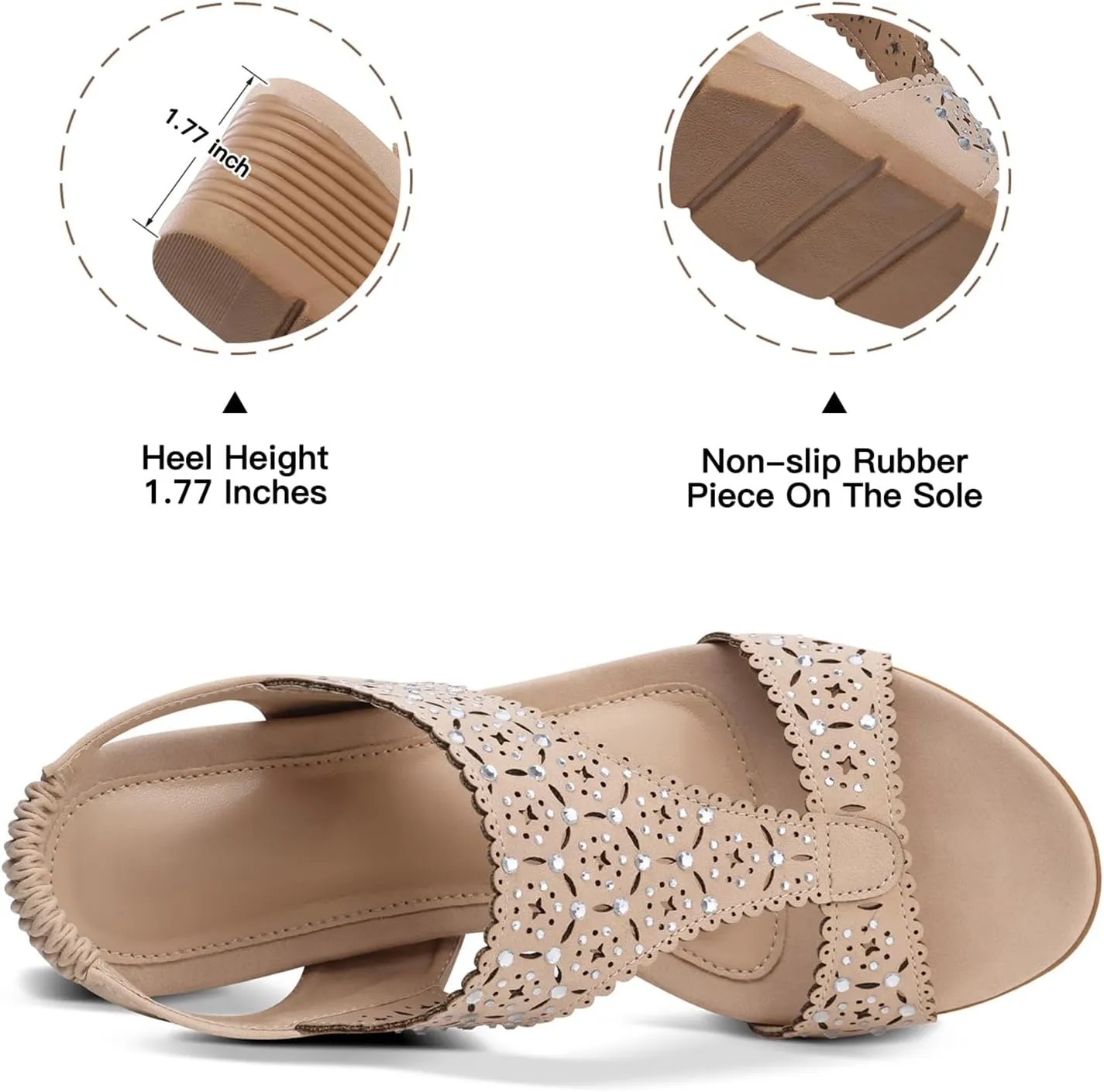 SHIBEVER Womens Sandals Wedge Low: Elastic Ankle Strap Wedge Sandals - Dressy Sandals Women - Comfortable Open Toe