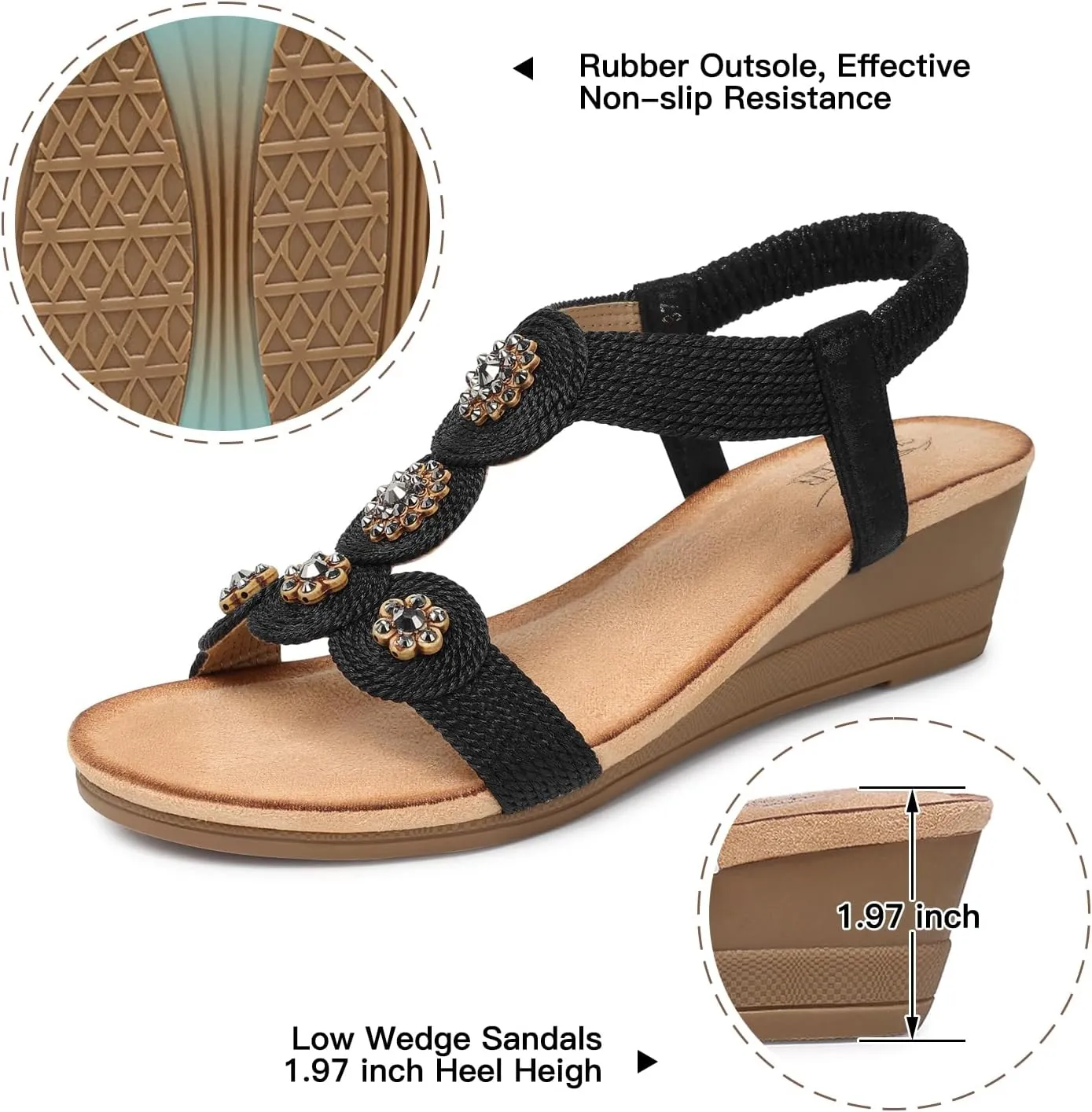 SHIBEVER Womens Sandals Wedge Low: Open Toe Elastic Ankle Strap Wedge Sandal - Dressy Sandals Women - Comfortable Summer