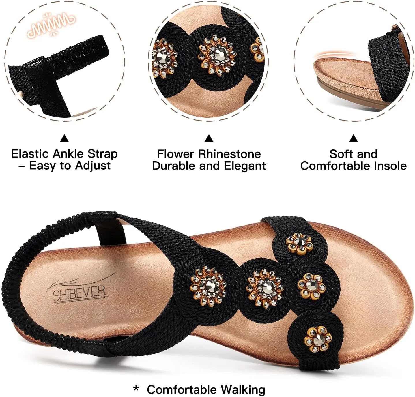 SHIBEVER Womens Sandals Wedge Low: Open Toe Elastic Ankle Strap Wedge Sandal - Dressy Sandals Women - Comfortable Summer