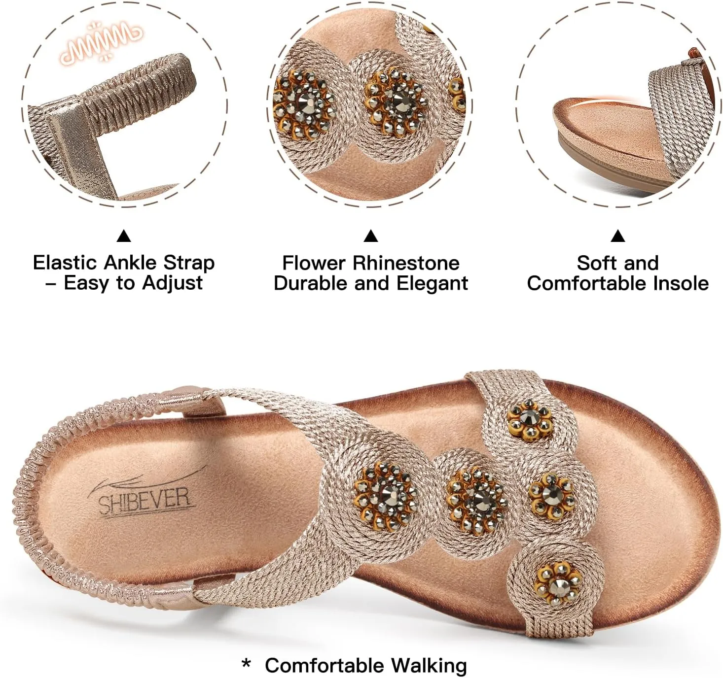 SHIBEVER Womens Sandals Wedge Low: Open Toe Elastic Ankle Strap Wedge Sandal - Dressy Sandals Women - Comfortable Summer