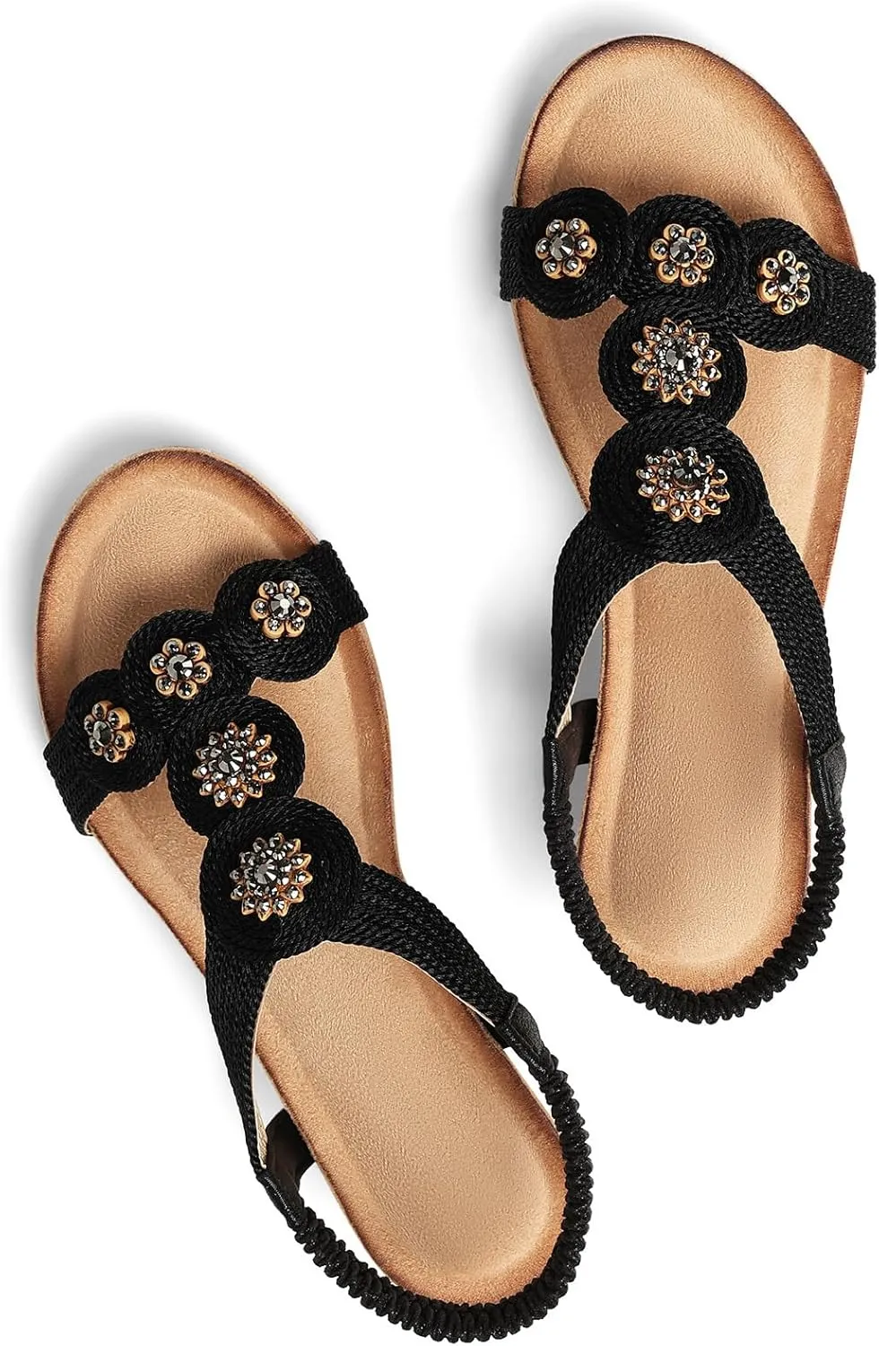 SHIBEVER Womens Sandals Wedge Low: Open Toe Elastic Ankle Strap Wedge Sandal - Dressy Sandals Women - Comfortable Summer