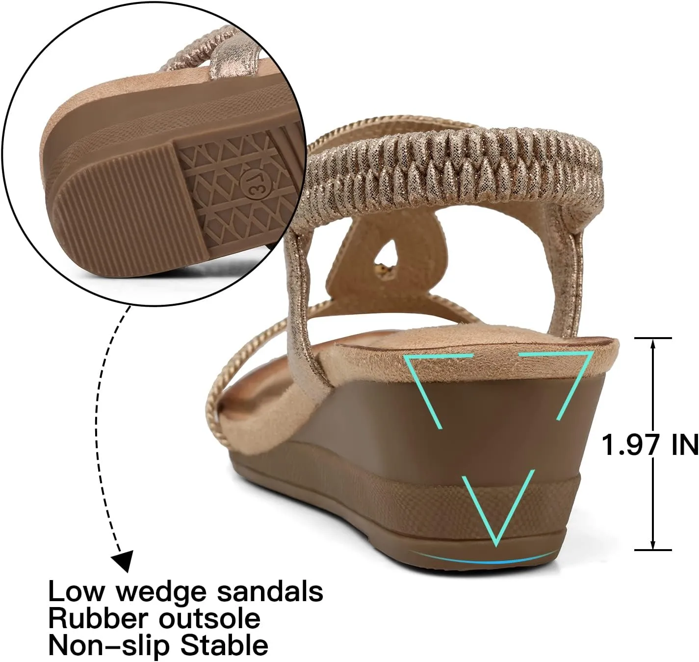 SHIBEVER Womens Wedge Sandals Flower Low Heel Dressy Sandals Elastic Ankle Strap Rhinestone Summer Comfortable Shoe