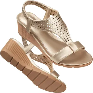 SHIBEVER Womens Wedge Sandals Low: Elastic Ankle Strap Wedge Sandals - Dressy Sandals Women - Comfortable Hollow out Open Toe Size 10