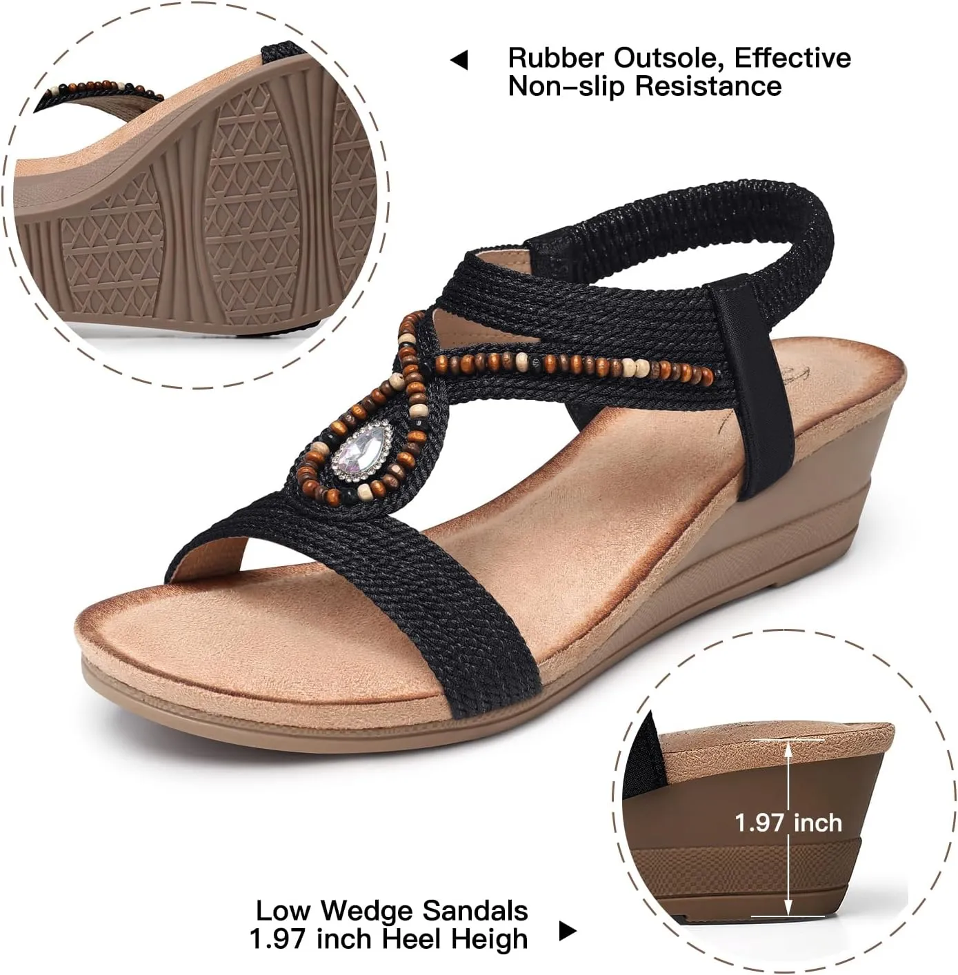SHIBEVER Womens Wedge Sandals Low: Elastic Ankle Strap Wedge Sandals - Dressy Sandals Women - Comfortable Open Toe