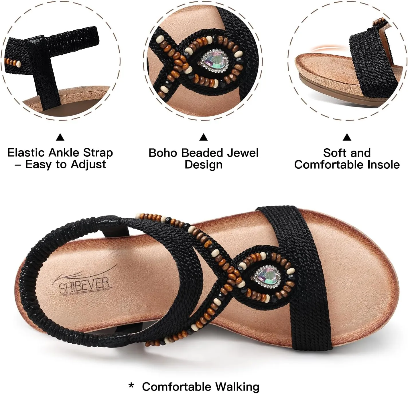 SHIBEVER Womens Wedge Sandals Low: Elastic Ankle Strap Wedge Sandals - Dressy Sandals Women - Comfortable Open Toe