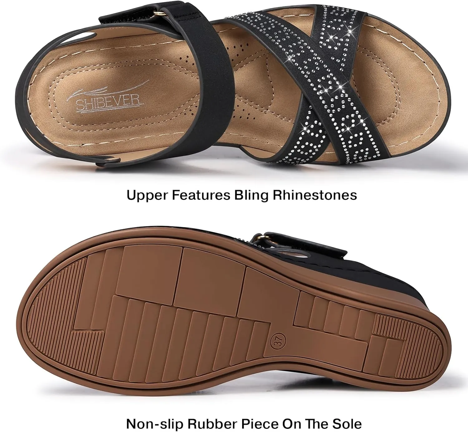 SHIBEVER Women's Wedge Sandals Platform: Comfortable Dressy Arch Support - Summer Open Toe Women Sandals