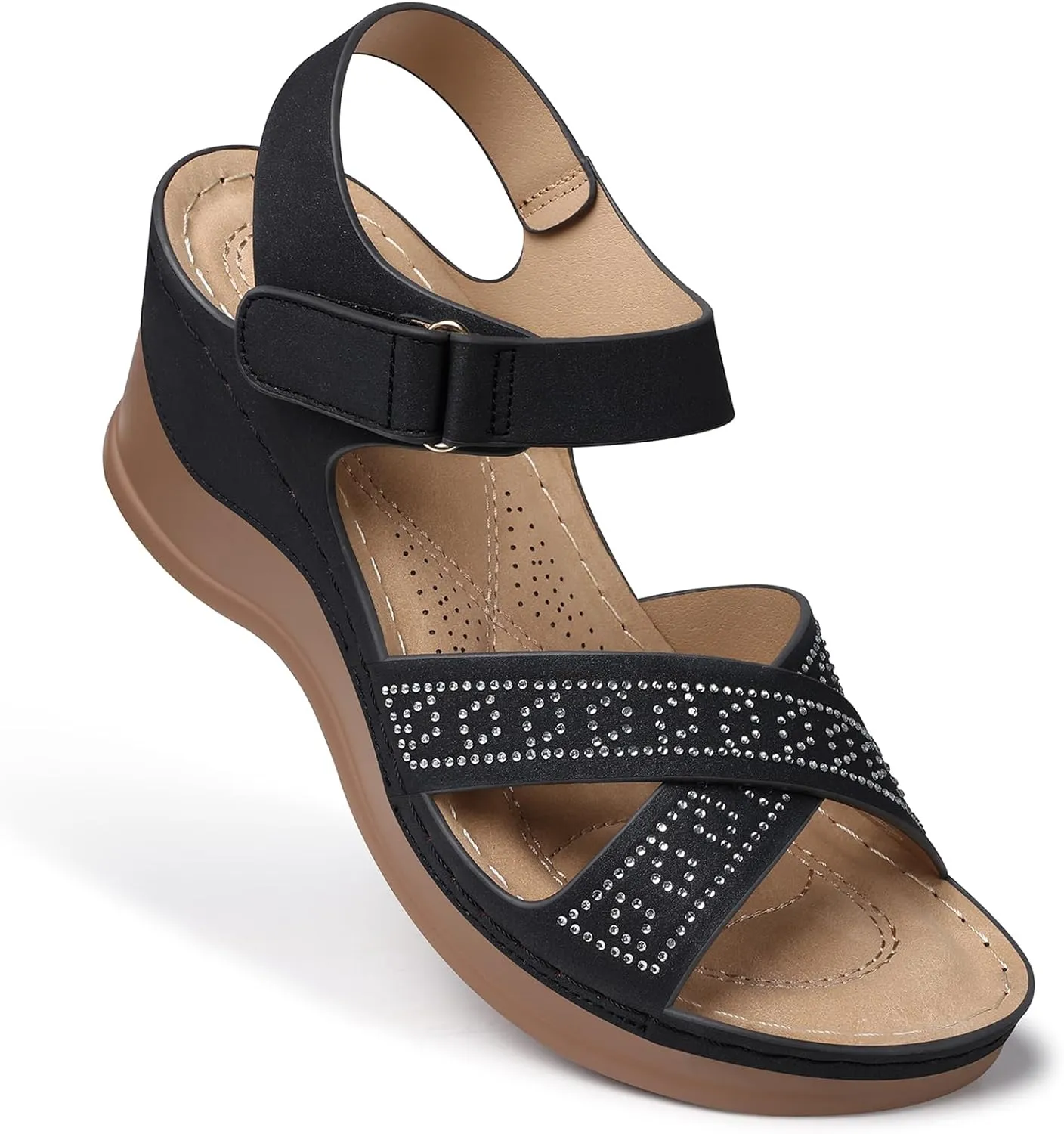 SHIBEVER Women's Wedge Sandals Platform: Comfortable Dressy Arch Support - Summer Open Toe Women Sandals