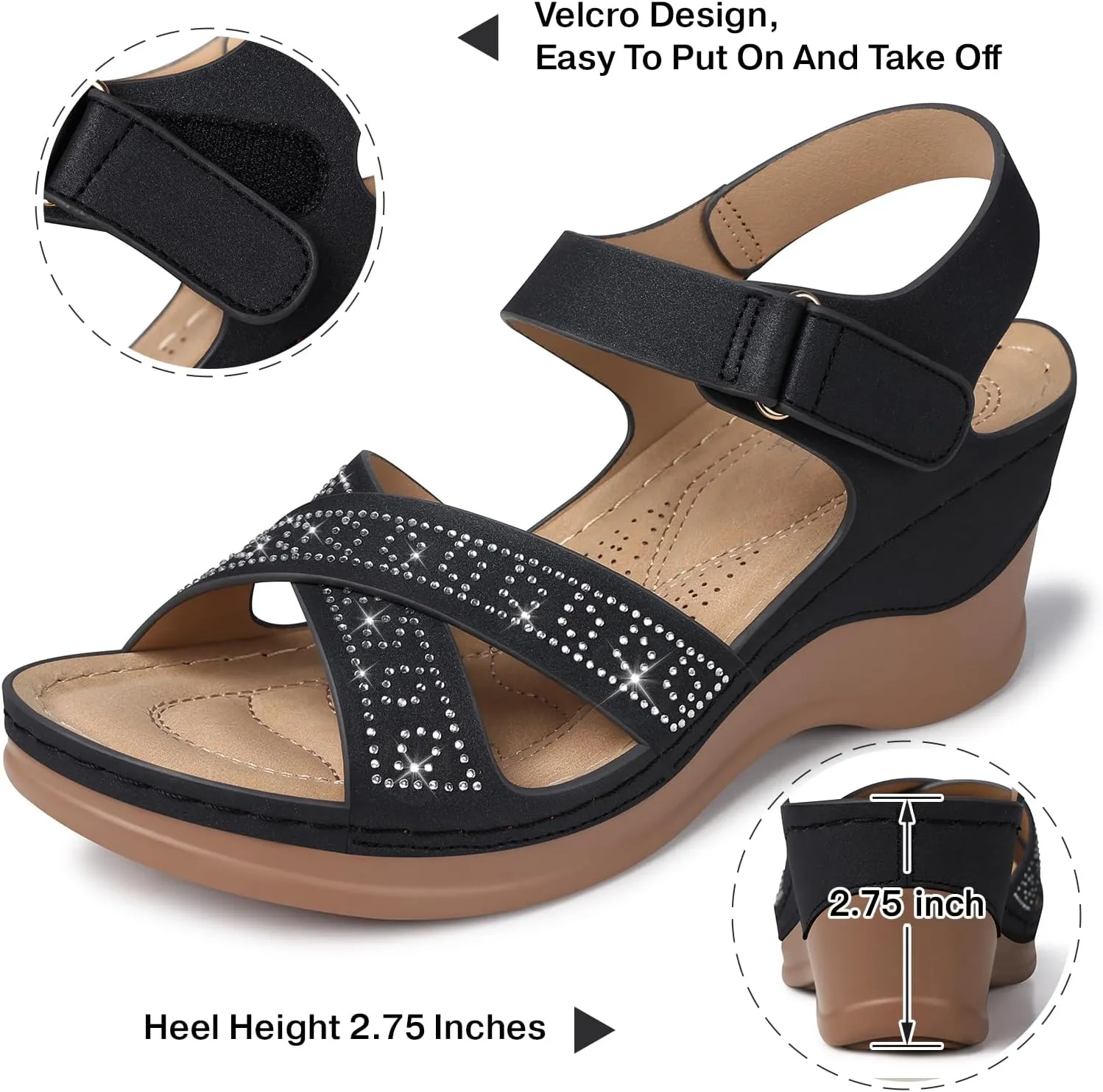 SHIBEVER Women's Wedge Sandals Platform: Comfortable Dressy Arch Support - Summer Open Toe Women Sandals