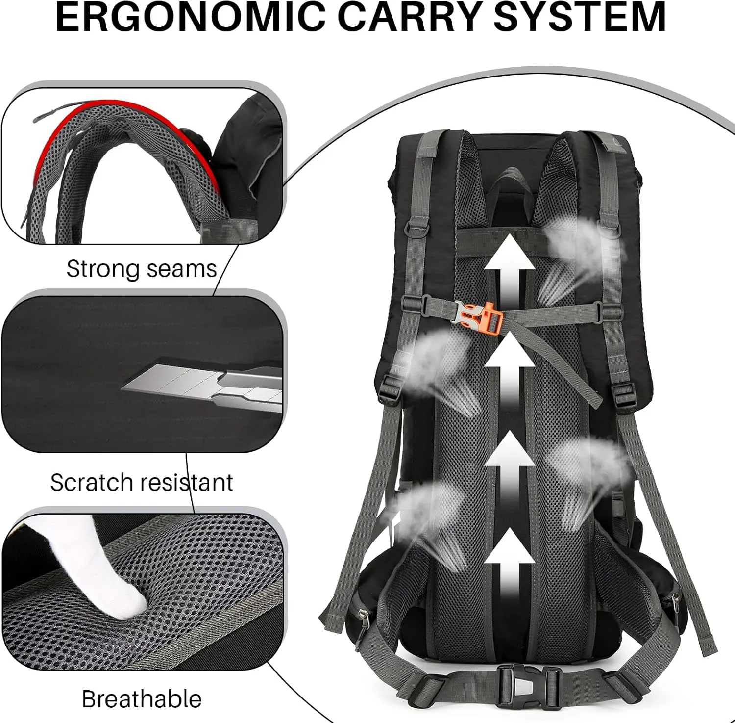 ShowyLive 70L Lightweight Hiking Backpack - Waterproof Travel & Camping Backpack for Outdoor Adventures w/Rain Cover - Men & Women (Black)