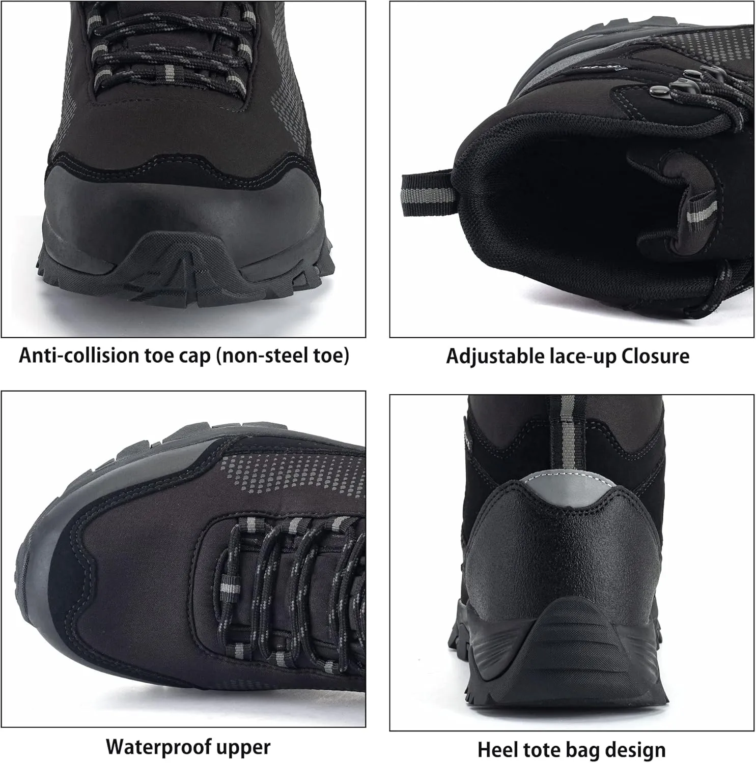 SILENTCARE Men's Hiking Boots Waterproof Non-Slip Mid Ankle Lightweight Outdoor Trekking Backpacking Work Mountaineering Trails Shoes
