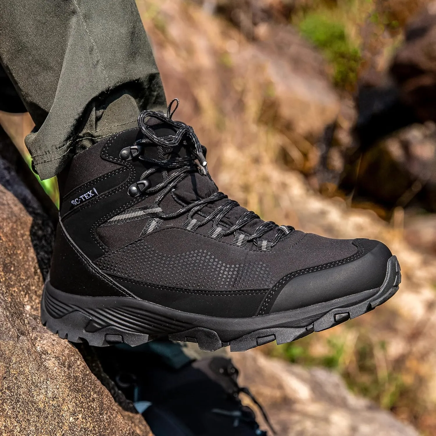 SILENTCARE Men's Hiking Boots Waterproof Non-Slip Mid Ankle Lightweight Outdoor Trekking Backpacking Work Mountaineering Trails Shoes