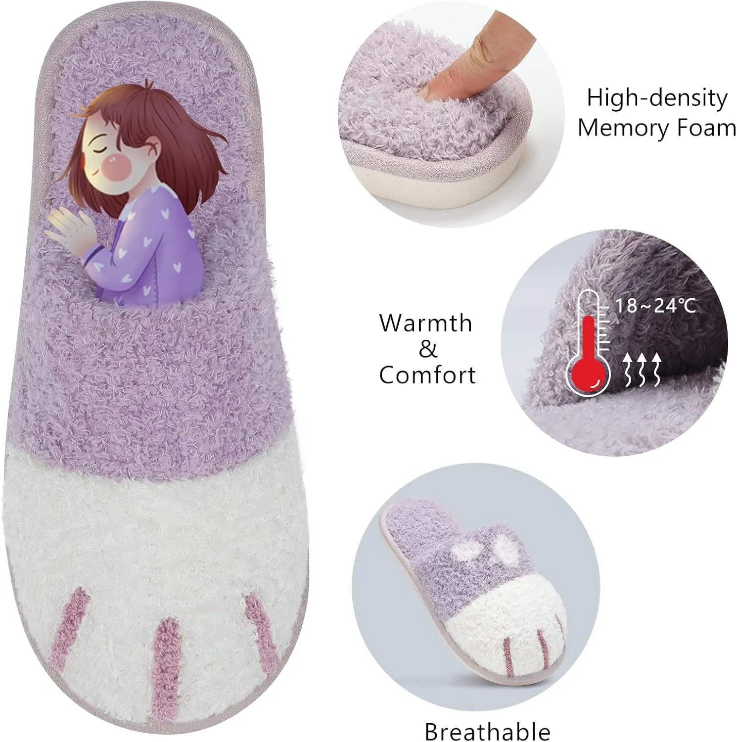 SINNO Cute Animal Slippers for Women Indoor Outdoor Memory Foam House Slipper Soft Warm Cozy Fuzzy Bedroom Non-Slip Shoes Christmas Gift ladies