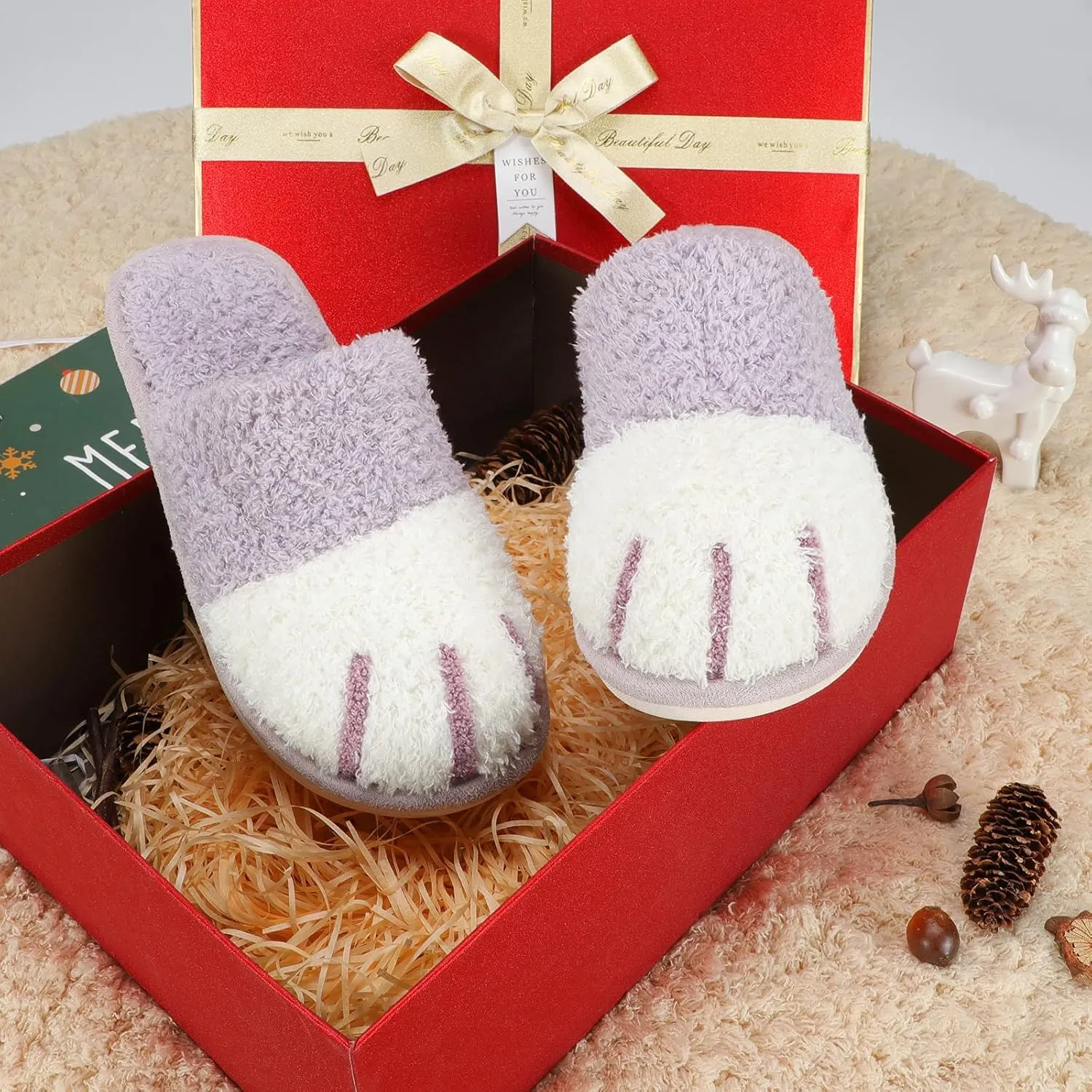 SINNO Cute Animal Slippers for Women Indoor Outdoor Memory Foam House Slipper Soft Warm Cozy Fuzzy Bedroom Non-Slip Shoes Christmas Gift ladies
