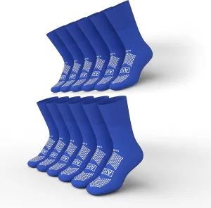 Slipper Socks – Blue, 1 Size Fits Most, Polyester-Spandex Knit Grip Socks with Elastic Cuff | Pack of 6
