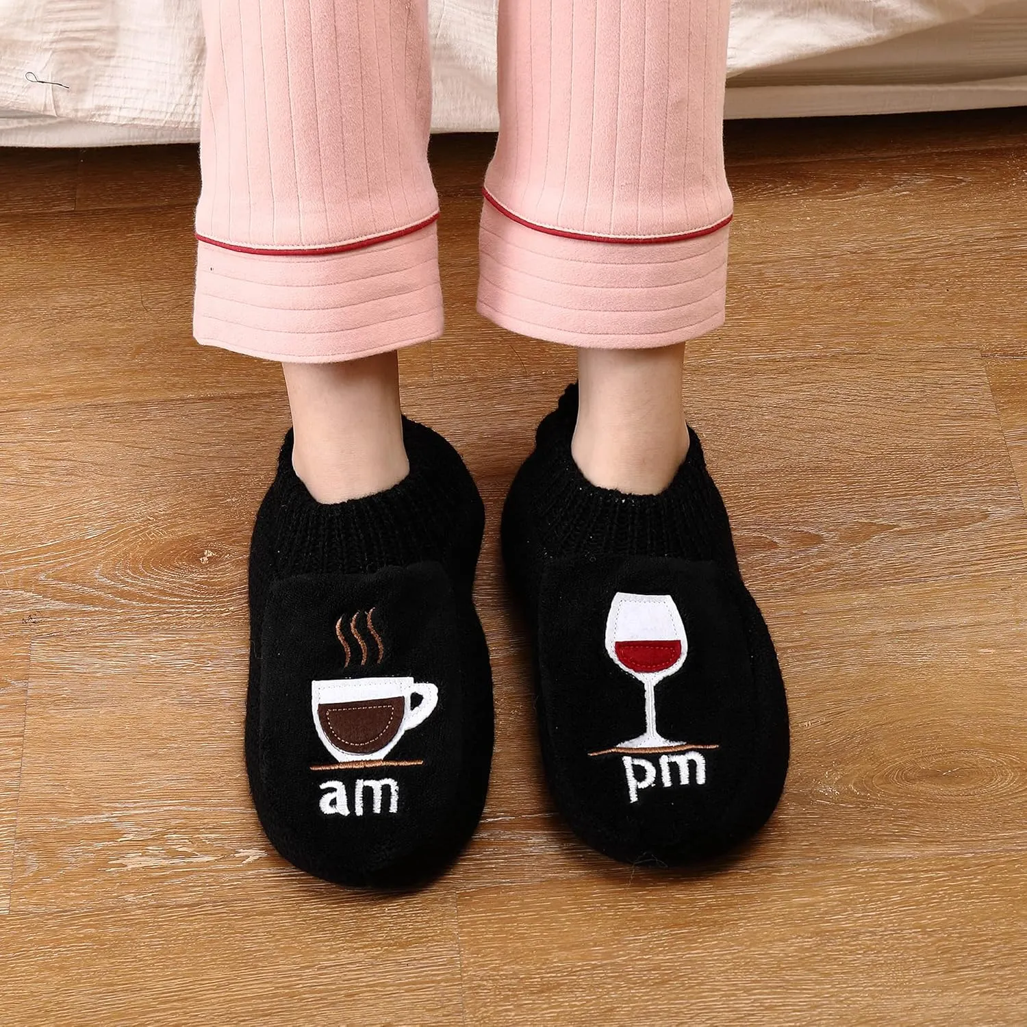 Slipper Socks for Women With Grippers-Winter Non Slip Fuzzy Soft Cozy Knit Fleece-Lined Indoor Socks Wine&Coffee