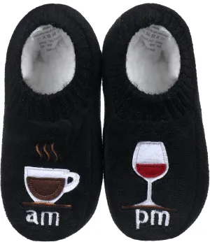 Slipper Socks for Women With Grippers-Winter Non Slip Fuzzy Soft Cozy Knit Fleece-Lined Indoor Socks Wine&Coffee