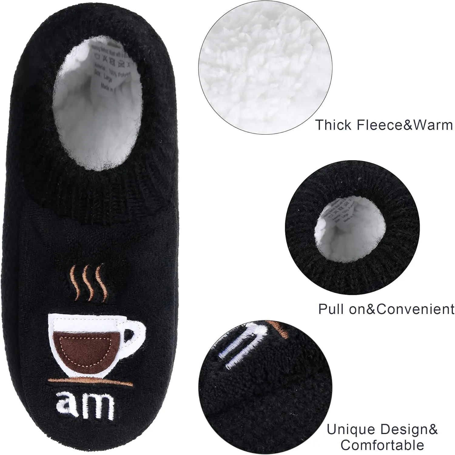 Slipper Socks for Women With Grippers-Winter Non Slip Fuzzy Soft Cozy Knit Fleece-Lined Indoor Socks Wine&Coffee