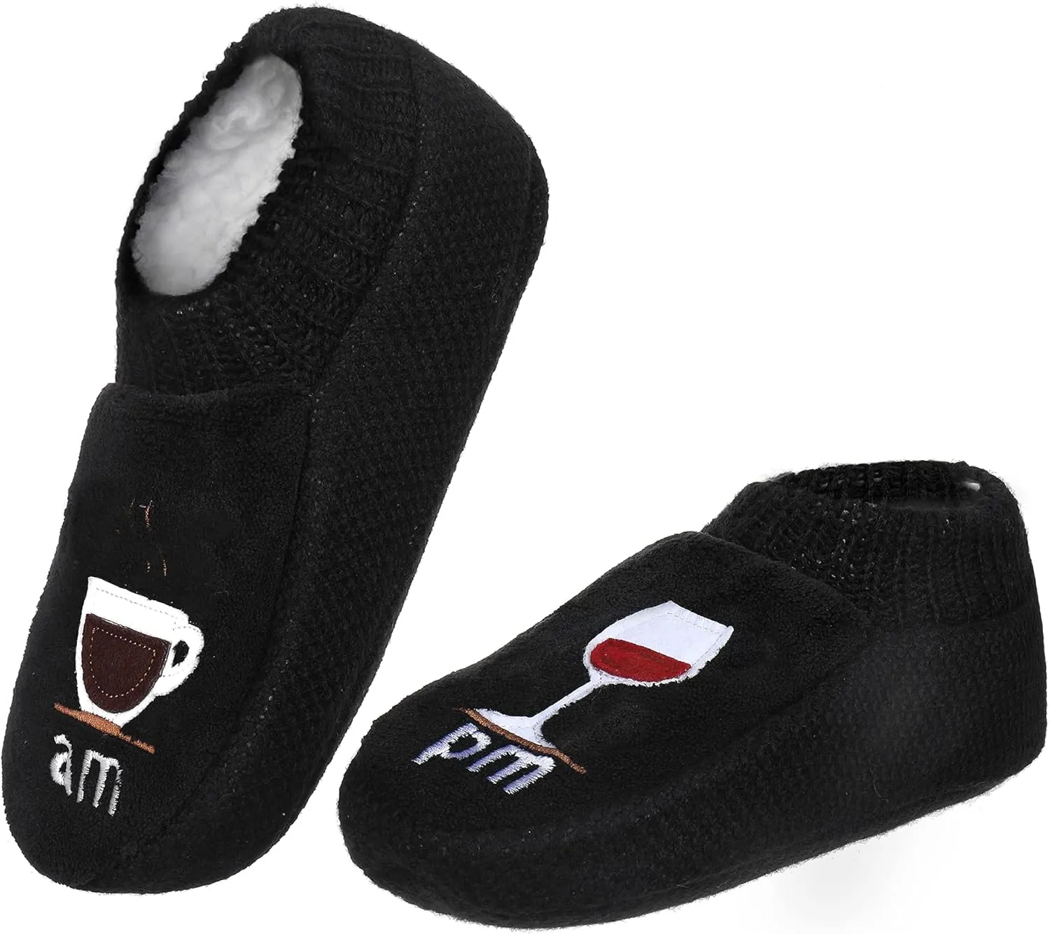 Slipper Socks for Women With Grippers-Winter Non Slip Fuzzy Soft Cozy Knit Fleece-Lined Indoor Socks Wine&Coffee