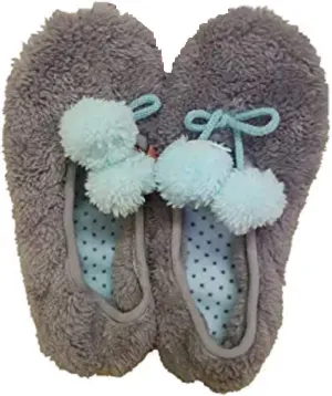 Slipper with Faux Fur Pom-Poms Grey