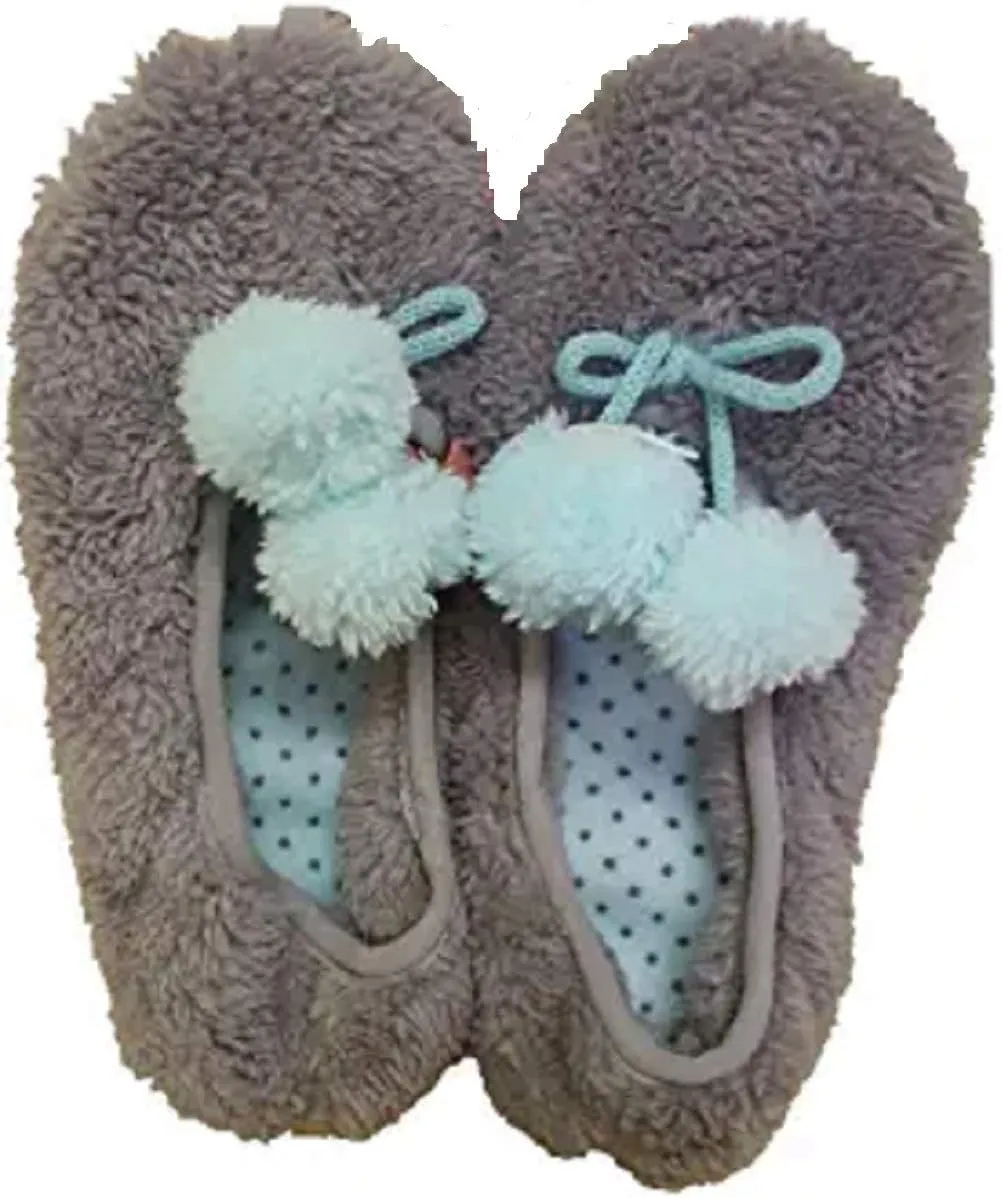 Slipper with Faux Fur Pom-Poms Grey