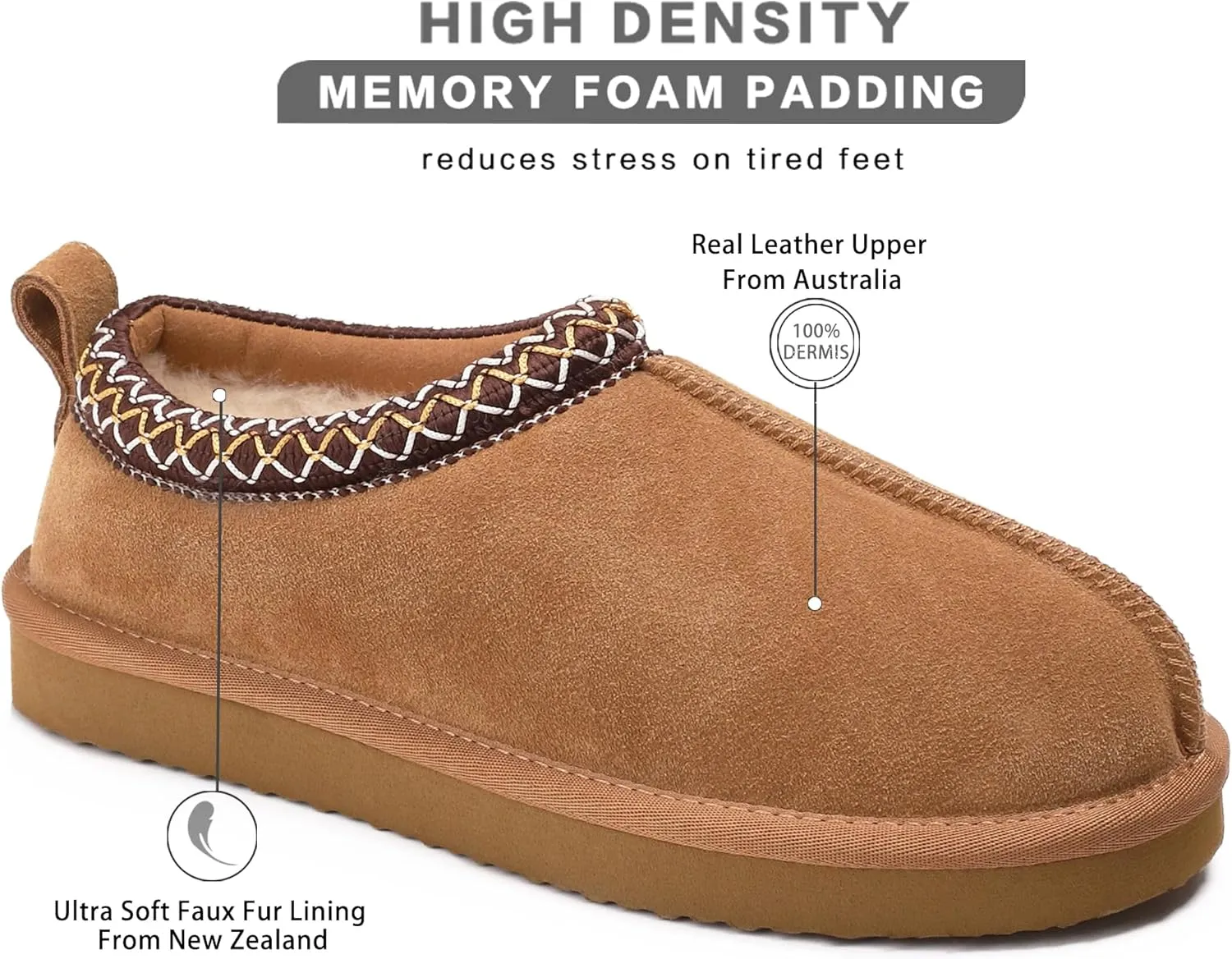 Slippers for Women Genuine Suede Water Resistant Women's Slippers with Memory Foam and Faux Fur Lining Comfy Slippers Gifts for Women Footwear