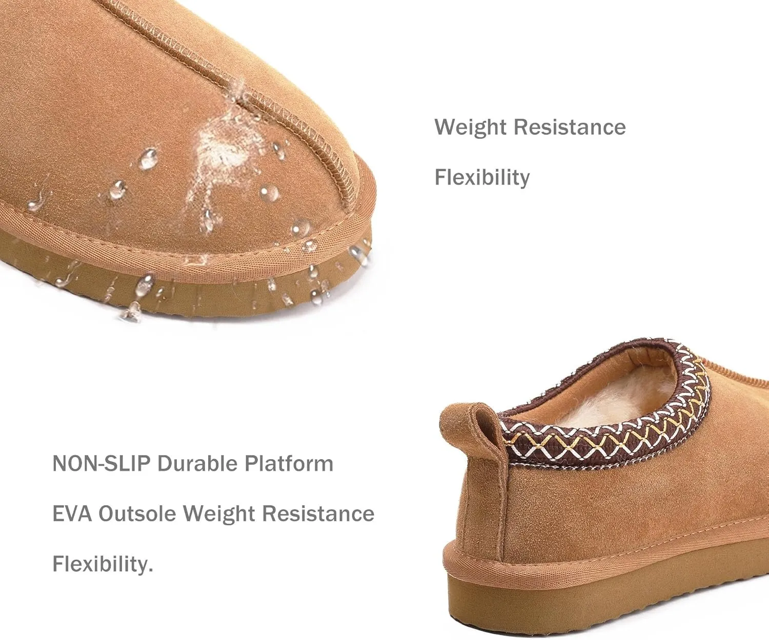 Slippers for Women Genuine Suede Water Resistant Women's Slippers with Memory Foam and Faux Fur Lining Comfy Slippers Gifts for Women Footwear