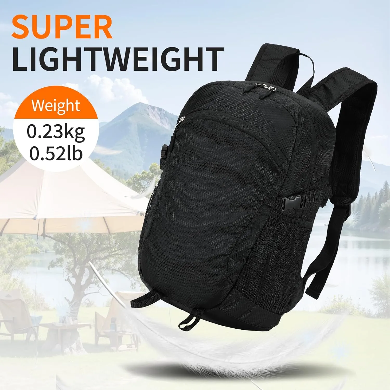 Small Hiking Daypack,15L Waterproof Hiking Backpack Packable Lightweight Travel Day Pack for Women Men(Black, Small)