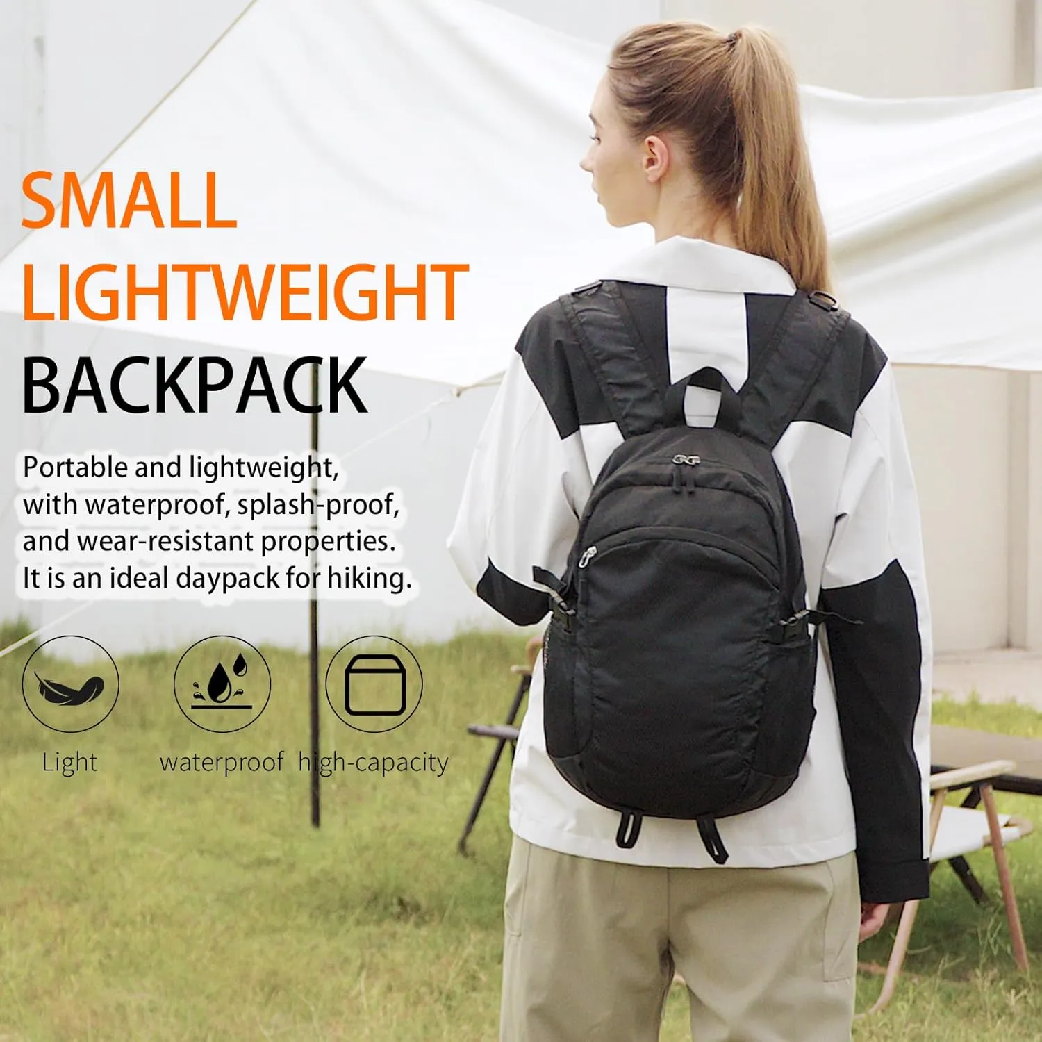 Small Hiking Daypack,15L Waterproof Hiking Backpack Packable Lightweight Travel Day Pack for Women Men(Black, Small)