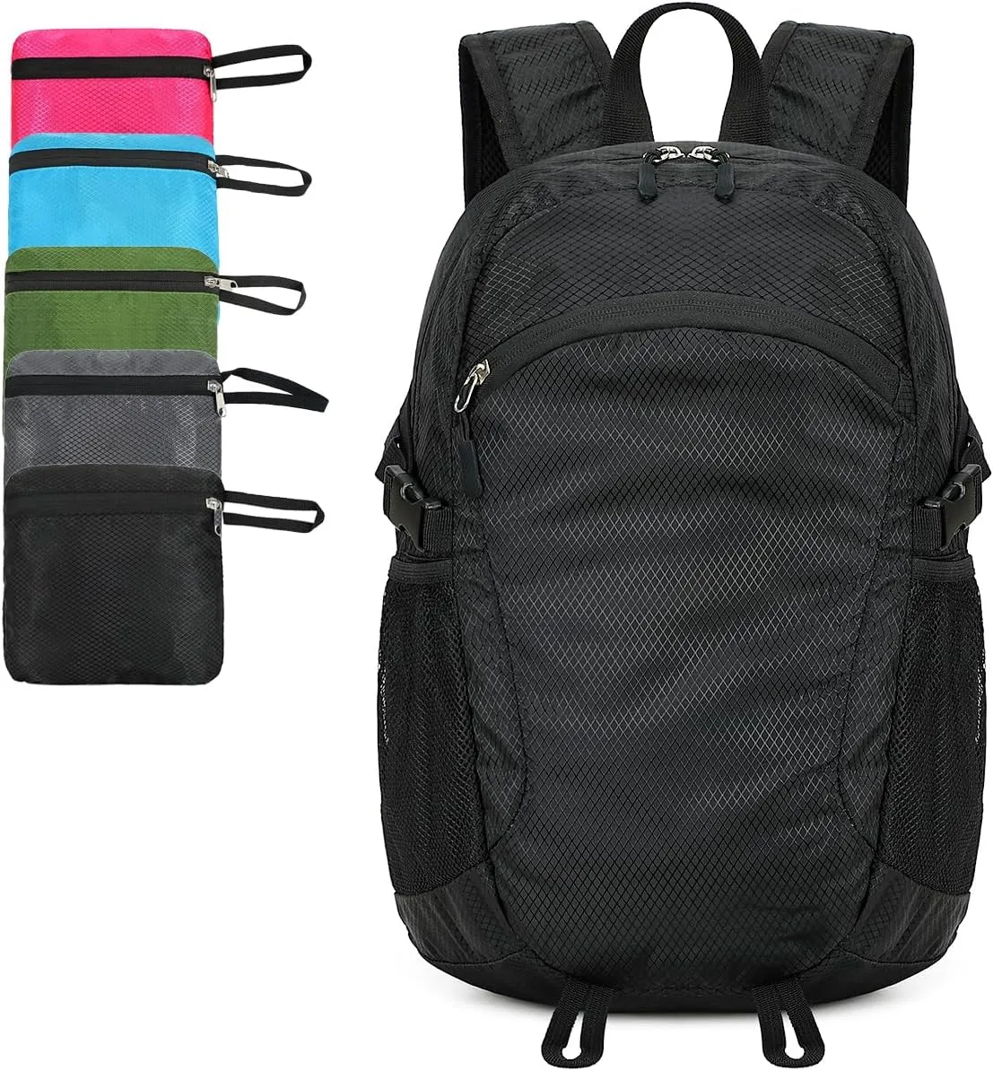 Small Hiking Daypack,15L Waterproof Hiking Backpack Packable Lightweight Travel Day Pack for Women Men(Black, Small)