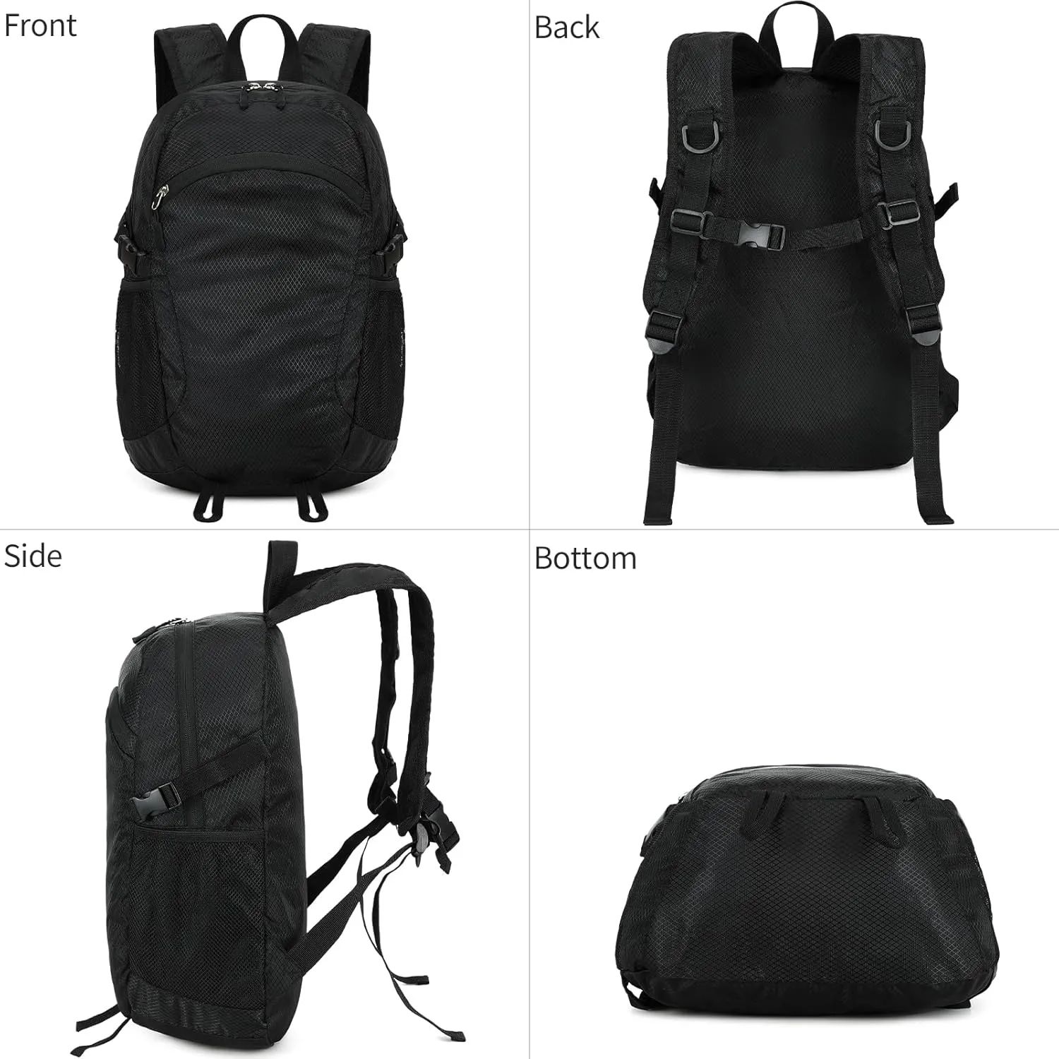 Small Hiking Daypack,15L Waterproof Hiking Backpack Packable Lightweight Travel Day Pack for Women Men(Black, Small)