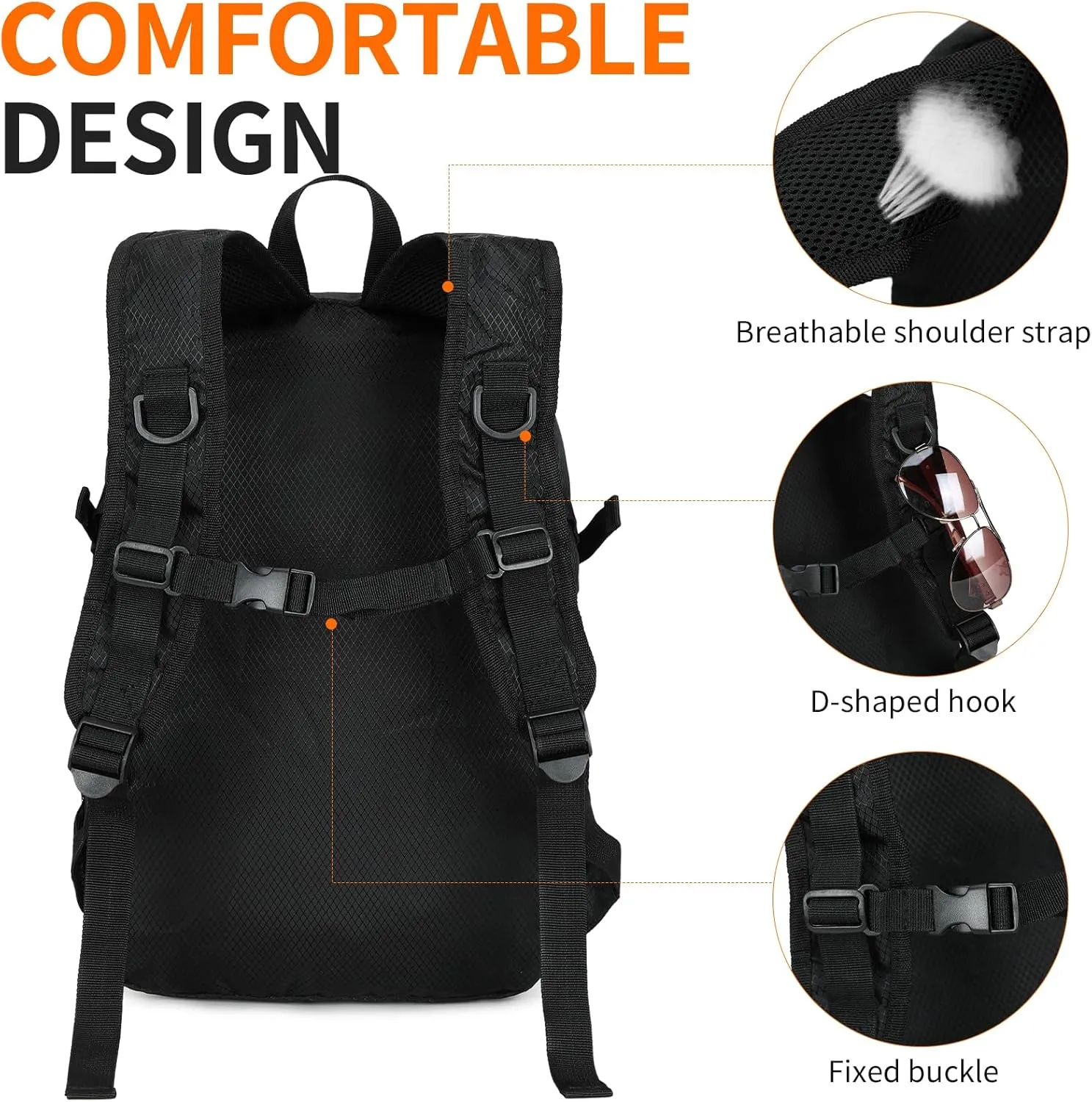 Small Hiking Daypack,15L Waterproof Hiking Backpack Packable Lightweight Travel Day Pack for Women Men(Black, Small)