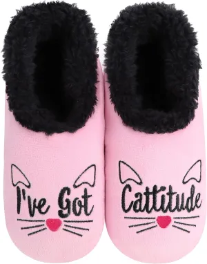 Snoozies Pairable Slipper Socks - Non-Slip Fuzzy Cat Slippers for Women