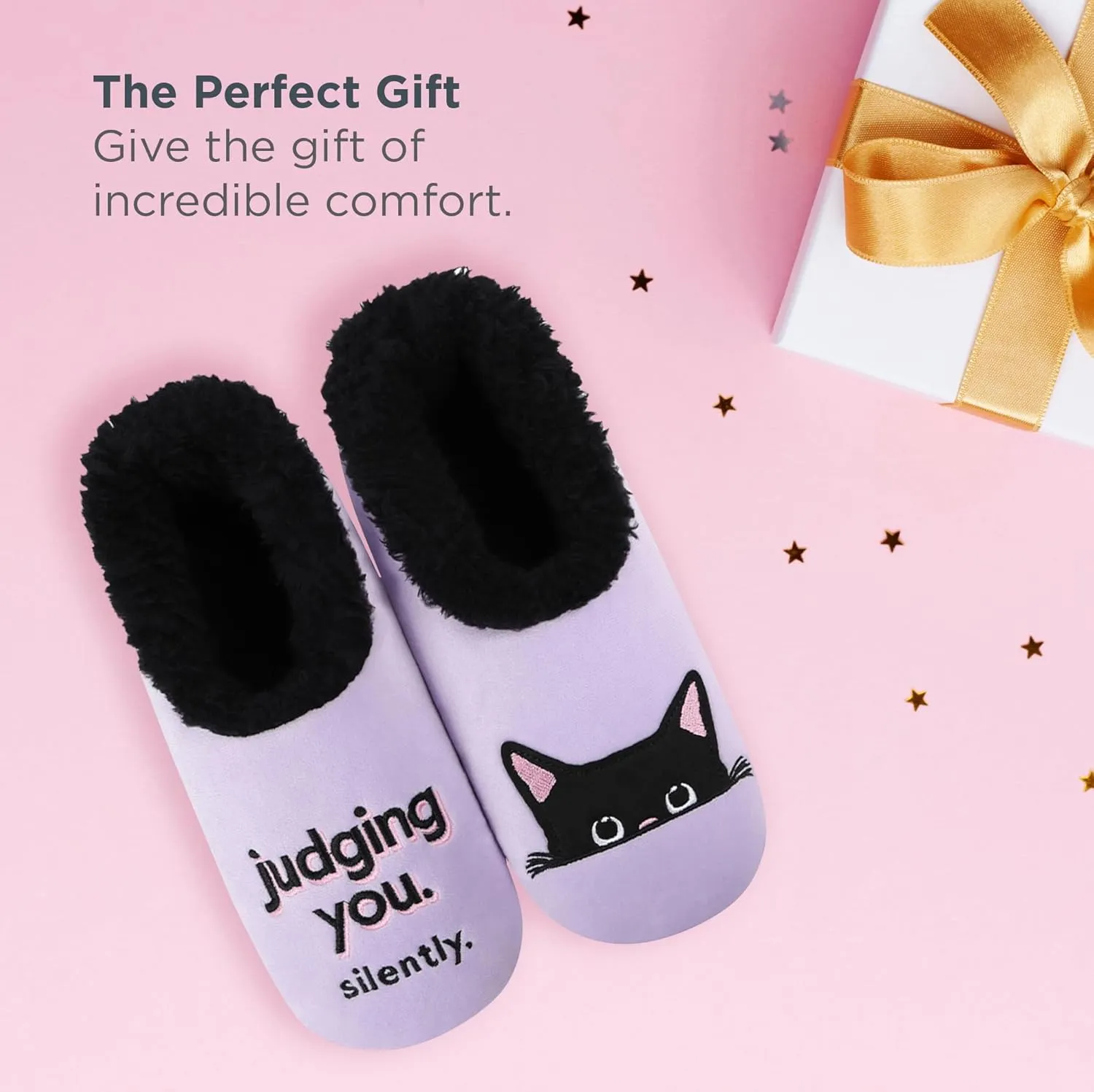 Snoozies Pairable Slipper Socks - Non-Slip Fuzzy Cat Slippers for Women