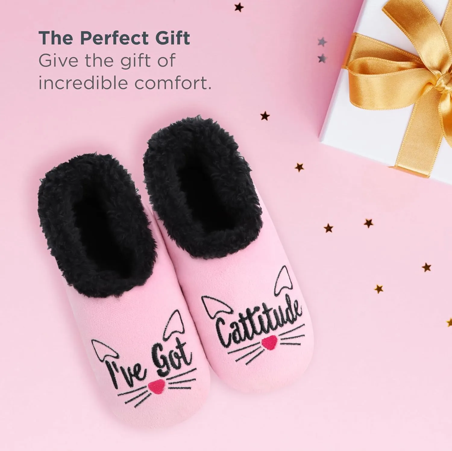 Snoozies Pairable Slipper Socks - Non-Slip Fuzzy Cat Slippers for Women