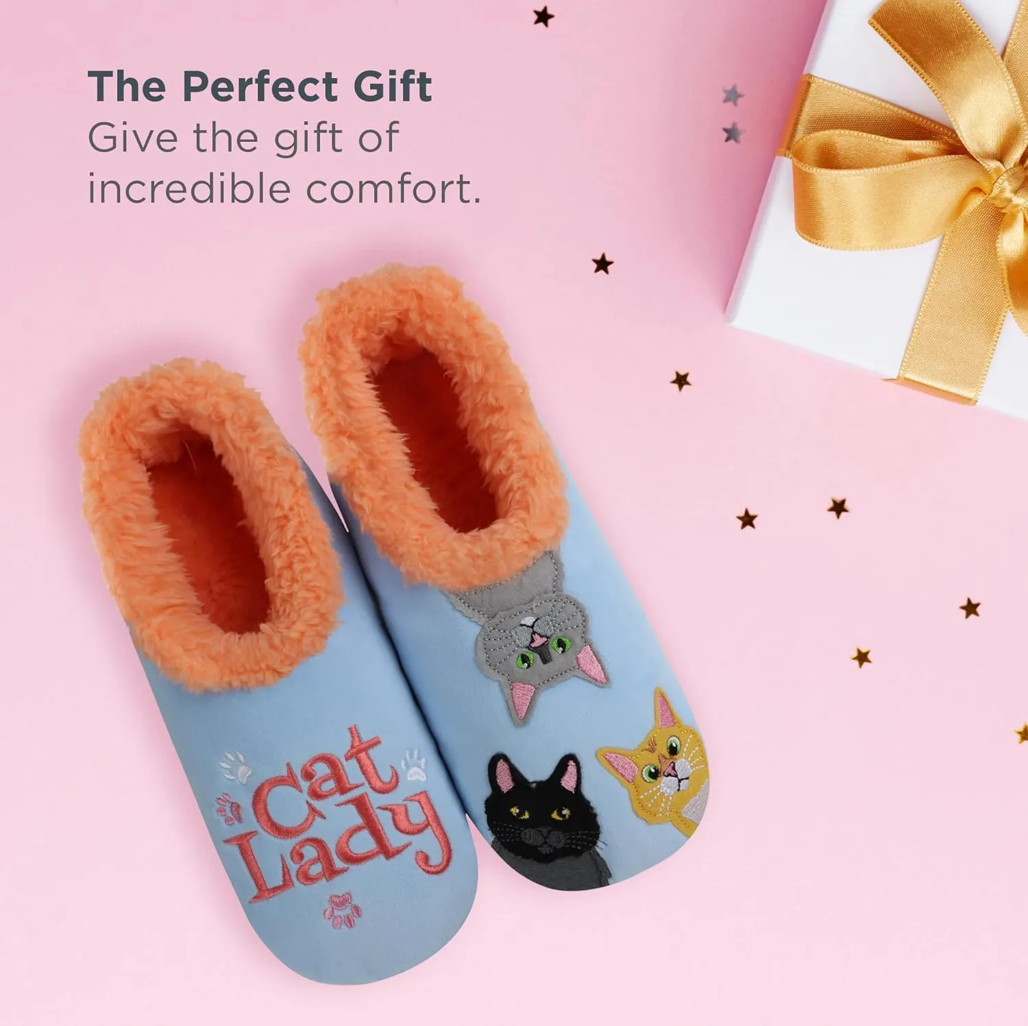 Snoozies Pairable Slipper Socks - Non-Slip Fuzzy Cat Slippers for Women