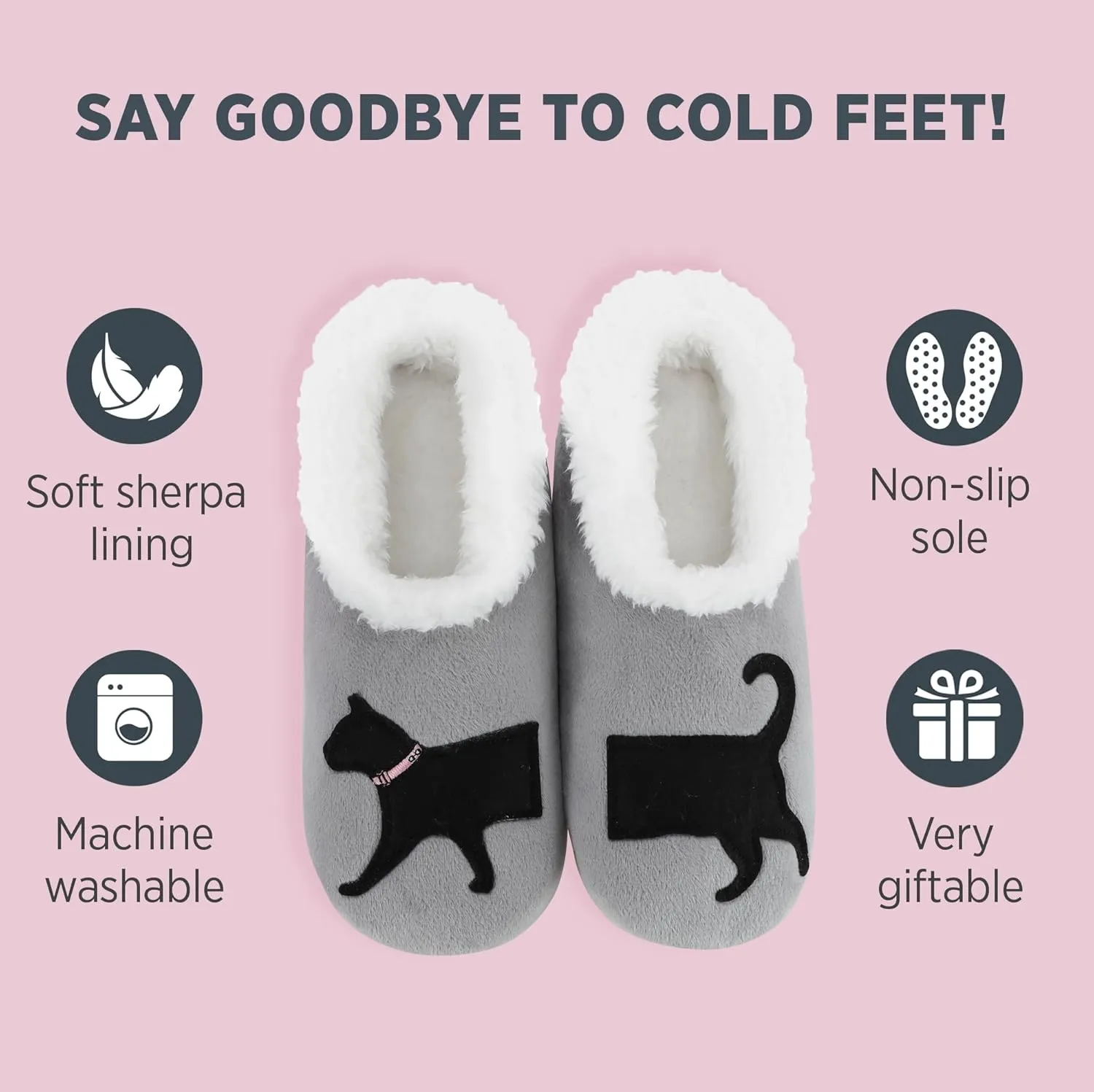 Snoozies Pairable Slipper Socks - Non-Slip Fuzzy Cat Slippers for Women