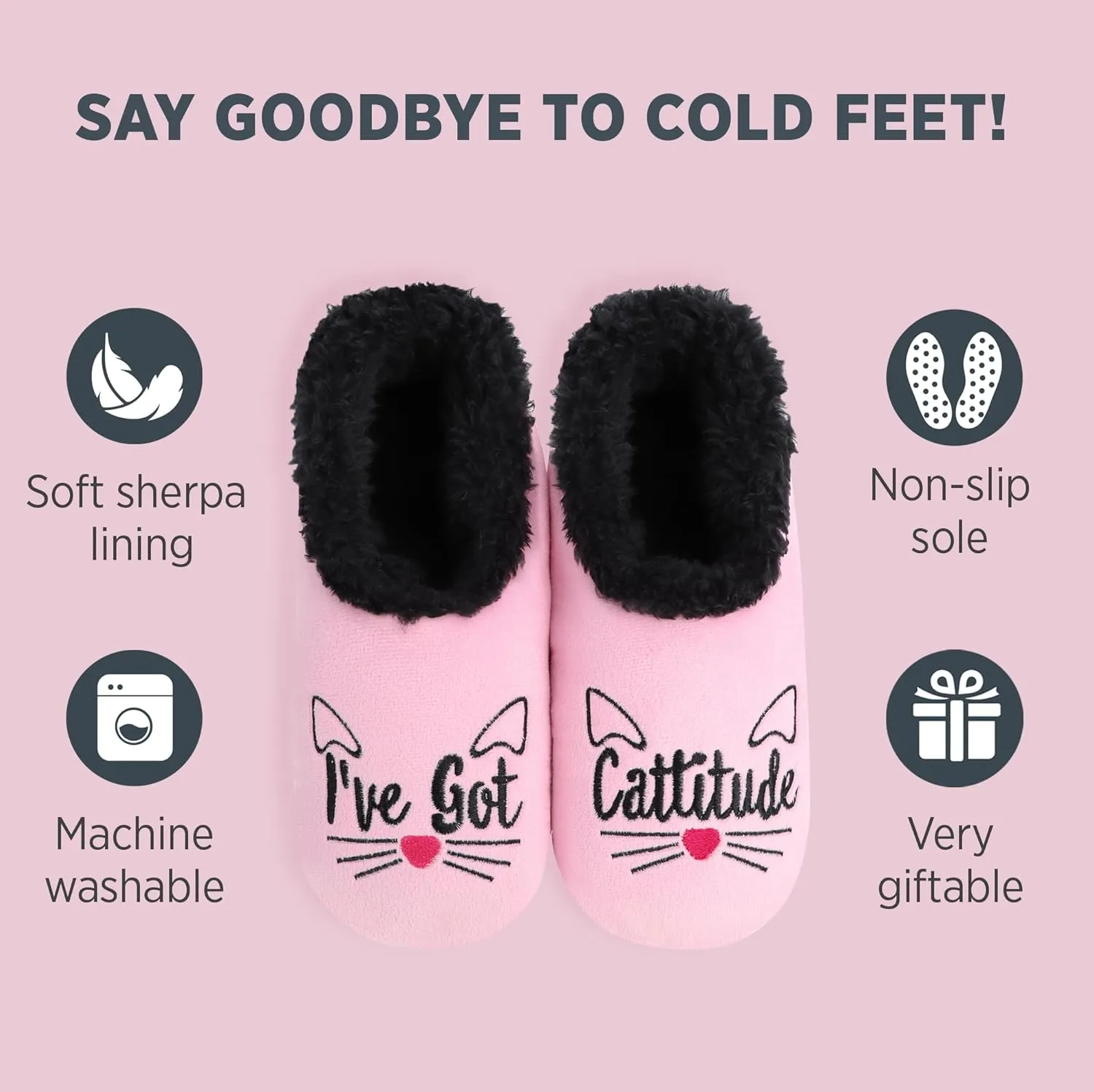 Snoozies Pairable Slipper Socks - Non-Slip Fuzzy Cat Slippers for Women
