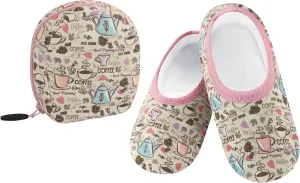Snoozies Skinnies Packable and Foldable Travel Slippers for Women with Zipper Pouch, Soft Sherpa-Lined Slipper Socks Non-Skid