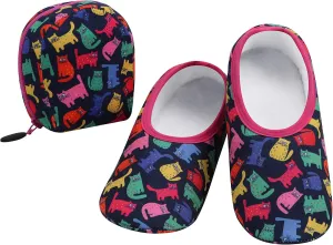 Snoozies Skinnies Womens Slipper Socks - Non-Slip Slippers with a Lightweight Sherpa Lining - Travel Slippers with Storage Pouch