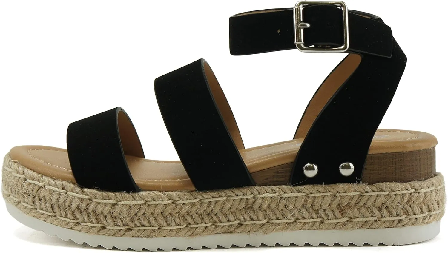 Soda BRYCE-2 Kids/Children/Girls Open Toe Two Bands Espadrille Jute Platform Wedge Casual Fashion Flatform Sandals with Buckle Ankle Strap