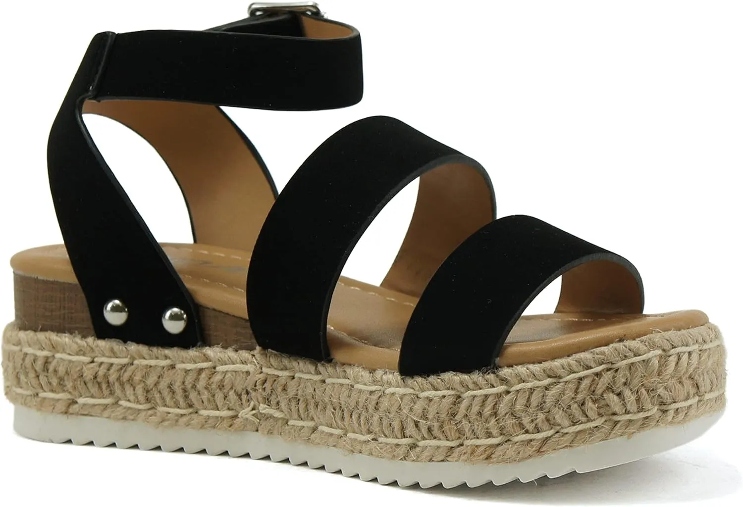 Soda BRYCE-2 Kids/Children/Girls Open Toe Two Bands Espadrille Jute Platform Wedge Casual Fashion Flatform Sandals with Buckle Ankle Strap