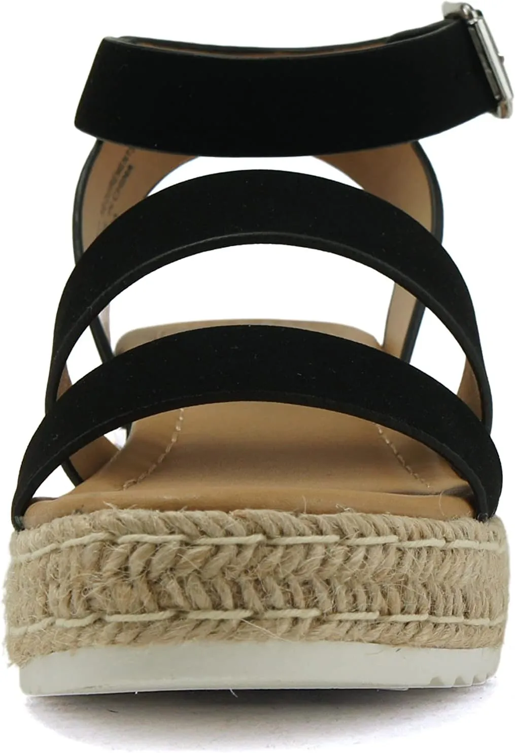 Soda BRYCE-2 Kids/Children/Girls Open Toe Two Bands Espadrille Jute Platform Wedge Casual Fashion Flatform Sandals with Buckle Ankle Strap